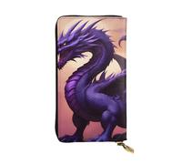 HYTTER Leather Wallet - Stylish and Durable Wallet for Women with Multiple Compartments and Zipper Design Purple and Wirte Dragons Pattern, Black, One Size