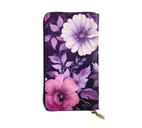 HYTTER Leather Wallet - Stylish and Durable Wallet for Women with Multiple Compartments and Zipper Design Pink and Purple Floral Pattern, Black, One Size