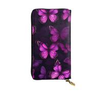 HYTTER Leather Wallet - Stylish and Durable Wallet for Women with Multiple Compartments and Zipper Design purple plum butterfly Pattern, Black, One Size