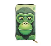 HYTTER Leather Wallet - Stylish and Durable Wallet for Women with Multiple Compartments and Zipper Design Green Clever Monkey Pattern, Black, One Size