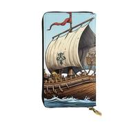 HYTTER Leather Wallet - Stylish and Durable Wallet for Women with Multiple Compartments and Zipper Design Cartoon Old Viking Boat Pattern, Black, One Size