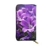 HYTTER Leather Wallet - Stylish and Durable Wallet for Women with Multiple Compartments and Zipper Design Blooming Purple Flowers Pattern, Black, One Size