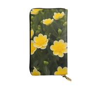 HYTTER Leather Wallet - Stylish and Durable Wallet for Women with Multiple Compartments and Zipper Design Blooming Yellow Flower Pattern, Black, One Size