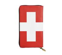 HYTTER Leather Wallet - Stylish and Durable Wallet for Women with Multiple Compartments and Zipper Design Swiss Flag Pattern, Black, One Size