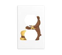 HYTTER Little Bear Holding Gold Coins in his Hand Printing Double Socket Wall Panel Electrical Socket Cover Plate Shatter Decoration Durable 4.5x2.76in