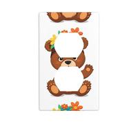 HYTTER Little Brown Bear with Flower hat Printing Double Socket Wall Panel Electrical Socket Cover Plate Shatter Decoration Durable 4.5x2.76in