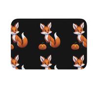 HYTTER Little Fox Holding a Pumpkin Lantern Printed Crystal Velvet Lock Edge Floor mat, Bedroom Carpet, Parlor, Dormitory Home Decoration