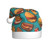 HYTTER lots of cartoon burger fries Prints Christmas Hat for Adult Soft and Fluffy Brim, Lightweight Comfort