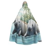 HYTTER Manatee Animals Prints Halloween Hooded Poncho Adults Cloak Party Decoration Parties Mardi Gras Costume Easy Care Durable