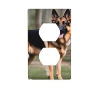 HYTTER Maple German Shepherd Dog Printing Double Socket Wall Panel Electrical Socket Cover Plate Shatter Decoration Durable 4.5x2.76in