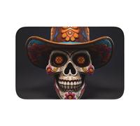 HYTTER Mexican Halloween Skull Printed Crystal Velvet Lock Edge Floor mat, Bedroom Carpet, Parlor, Dormitory Home Decoration