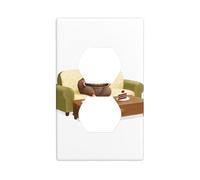 HYTTER Mouse Eating Cake on The Sofa Printing Double Socket Wall Panel Electrical Socket Cover Plate Shatter Decoration Durable 4.5x2.76in