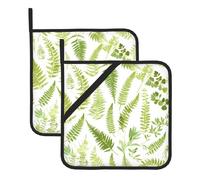 HYTTER Natural Plant Silhouette Fern Leaf Printed Square Insulated Pot Holder Set of 2 8x8 in Anti-scalding and Heat-Insulating Waterproof