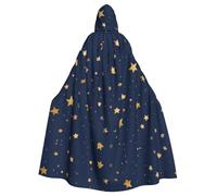 HYTTER Navy Blue Sky and Stars Prints Halloween Hooded Poncho Adults Cloak Party Decoration Parties Mardi Gras Costume Easy Care Durable