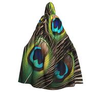HYTTER Peacock Feathers Prints Halloween Hooded Poncho Adults Cloak Party Decoration Parties Mardi Gras Costume Easy Care Durable