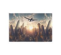 HYTTER Plane Flying Over Tall Buildings Prints Placemats Set of 6 12x18in - Premium Quality Heat Resistant Table Mats for Dining Table Decor