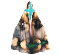 HYTTER Pomeranians Puppies and Point Prints Halloween Hooded Poncho Adults Cloak Party Decoration Parties Mardi Gras Costume Easy Care Durable