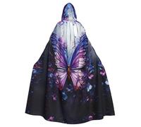 HYTTER Purple Butterfly Flowers Prints Halloween Hooded Poncho Adults Cloak Party Decoration Parties Mardi Gras Costume Easy Care Durable