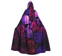 HYTTER purple skulls and roses Prints Halloween Hooded Poncho Adults Cloak Party Decoration Parties Mardi Gras Costume Easy Care Durable