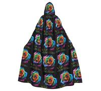 HYTTER Rainbow Rose Prints Halloween Hooded Poncho Adults Cloak Party Decoration Parties Mardi Gras Costume Easy Care Durable
