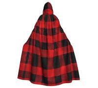 HYTTER red black buffalo check plaid pattern Prints Halloween Hooded Poncho Adults Cloak Party Decoration Parties Mardi Gras Costume Easy Care Durable