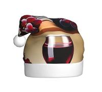 HYTTER Red Wine Galsses & Grapes with Wooden Prints Christmas Hat for Adult Soft and Fluffy Brim, Lightweight Comfort