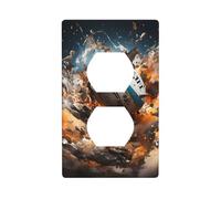 HYTTER Rugby on Fire Printing Double Socket Wall Panel Electrical Socket Cover Plate Shatter Decoration Durable 4.5x2.76in