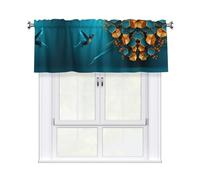 HYTTER Sprinting Kingfisher Pattern Short Curtains with Valance Rod 54x18in, Light Filtering, Easy Installation for Kitchen, Bathroom, Laundry Room, Studio
