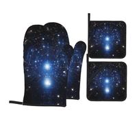 HYTTER Starry Sky Picture Oven Mitts and Pot Holders Sets for Kitchen Baking - Insulated, Thick, Durable, and Anti-Scalding