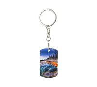 HYTTER strong Metal Keychain for Men and Women Rectangular and No rust Yellowstone National Park Pattern, White, One size