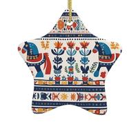HYTTER Swedish Dala Horse Folk Christmas Ceramic star Pendant Decoration - Hanging for Stores, and Homes -2.9 in