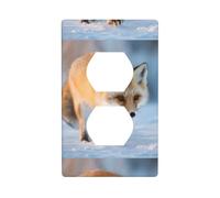 HYTTER The Fox Who Stepped on Snow Printing Double Socket Wall Panel Electrical Socket Cover Plate Shatter Decoration Durable 4.5x2.76in
