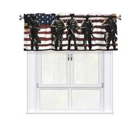 HYTTER US Military Soldiers Patriotic Memorial Day Pattern Short Curtains with Valance Rod 54x18in, Light Filtering, Easy Installation for Kitchen, Bathroom, Laundry Room, Studio