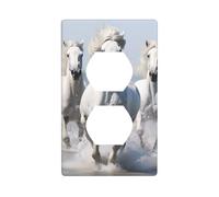 HYTTER White Horses Printing Double Socket Wall Panel Electrical Socket Cover Plate Shatter Decoration Durable 4.5x2.76in