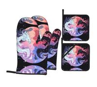 HYTTER yin yang Sky Picture Oven Mitts and Pot Holders Sets for Kitchen Baking - Insulated, Thick, Durable, and Anti-Scalding