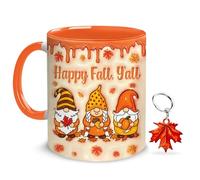Hyturtle Fall Gnome Coffee Mug 11oz - Autumn Mug With Maple Leaf Keychain - Gnome Gifts For Women, Fall Cups, Cute Autumn Coffee Mug For Thanksgiving & Farmhouse Decor
