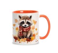 Hyturtle Fall Raccoon Coffee Mug - Birthday Gifts For Raccoon Lovers - Fall Autumn Decor For Farmhouse Thanksgiving - Raccoon Gifts For Women - 11oz Two Tone Orange/White Ceramic Coffee Tea Mug Cup