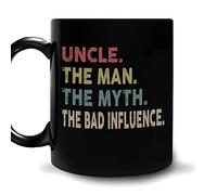 Hyturtle Family Funny Gifts for Uncle From Niece Nephew - Birthday Christmas Father's Day - Uncle The Man The Myth The Bad Influence Vintage 11oz Black Ceramic Coffee Tea Mug for Men Brother Sibling
