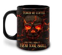 HYTURTLE Gifts For Skull Lovers - Gifts For Coffee Lovers On Birthday Father's Day From Men Friend Family - Touch My Coffee And I Will Drink It From Your Skull - 11oz Black Ceramic Coffee Tea Mug
