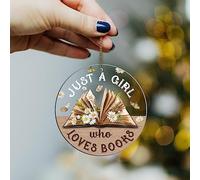 Hyturtle Just A Girl Who Loves Books Christmas Ornament for Book Lovers Vintage Print Bookworm Bookish Noel Xmas Home Decor Gift Decorative Ornament Tree Acrylic Hanging Ornaments