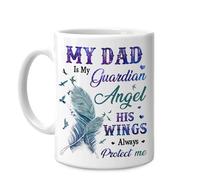 Hyturtle My Dad Is My Guardian Angel 11oz White Ceramic Coffee Tea Mug, Memorial Gifts For Loss Dad, Fathers, Step-fathers In Heaven, On Birthday, Holiday, Father's Day