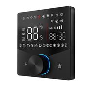 Hyuduo 2 Pipe Touch Screen HVAC Controller, Slim 12.4mm Design with 8 Color LED for Fan Coil Units, Programmable Thermostat for Central Air Conditioning and Temperature Control (Black)