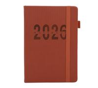 Hyuduo 2026 Daily Planner 5.71x8.46in 200 Sheets 180 Degree Opening PU Leather Cover Hourly Appointment Book with Elastic Band for Personal Business Brown PU Leather
