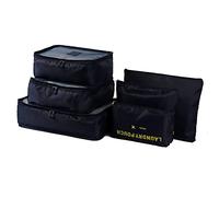 Hyuduo 3 Sizes Travel Organizers Packing Cubes, Pack, for Backpacking, Camping, Multi-Color Set, 6 Pcs Laundry Pouch with Handle, Mesh Panel (Black)