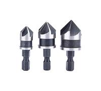Hyuduo Chamfer Hex Bit Set 3pc 1/4 Inch Hex Shank Countersink Kit for Wood Metal 12/16/19mm Heat Treated Blades Woodworking Tool
