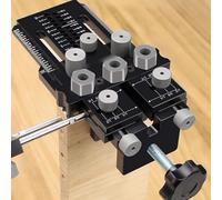 Hyuduo Dowel Jig Kit, Aluminum Alloy Adjustable Tool for Woodworking with Quick Clamp, 1/4 3/8 1/2 Inch Drill Guide for Precise Cabinet Assembly