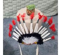 Hyuduo Native Chief Headdress, Colorful Artificial Feathered Hat, Adjustable Indian Headdress for Boys and Men, Halloween Costume Accessory (Assorted Color)