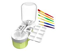 Hyuduo Paint Brush Cleaner Tool Brush Rinser Cup with 400ml Water Tank 500ml Waste Tank Art Cleaning System with Holder Tray for Acrylic Watercolor Artists Studio Classroom Home (White Green)