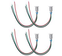 Hyuduo Pre Wired Round LEDs, Brass Chrome Plated Dual Color Indicator Lights, 10mm, 3-6V for Motorcycle and Dash Light Applications (Red Green)