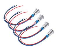 Hyuduo Pre Wired Round LEDs, Brass Chrome Plated Dual Color Indicator Lights, 10mm, 3-6V for Motorcycle and Dash Light Applications (Red Blue)